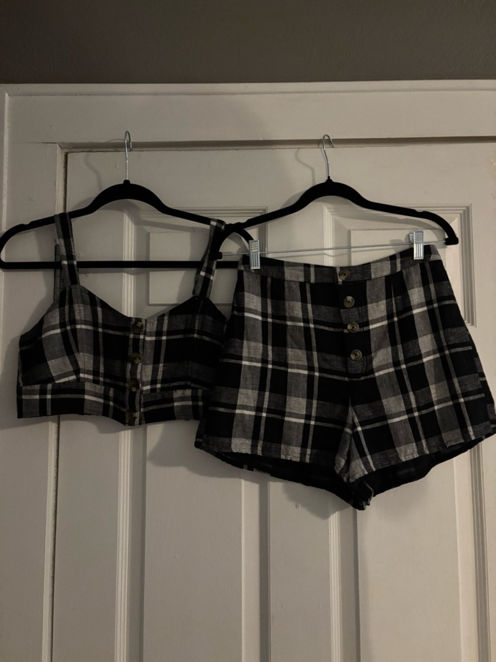 American Eagle Outfitters Black & White Plaid Smocked Crop Top